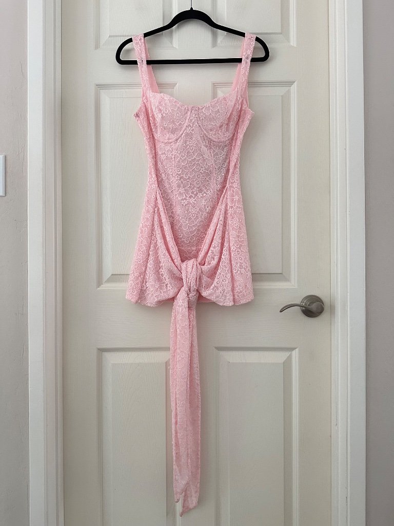 Mars The Label Front Tie Lace Mini Dress Pink Women’s Size Large Us 12 — image 4 of 8
